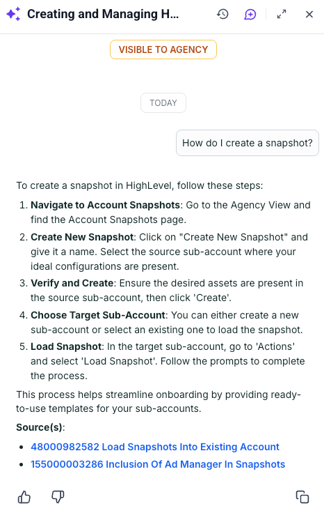 Ask AI chat response pulling answers from Knowledge Base content in real time