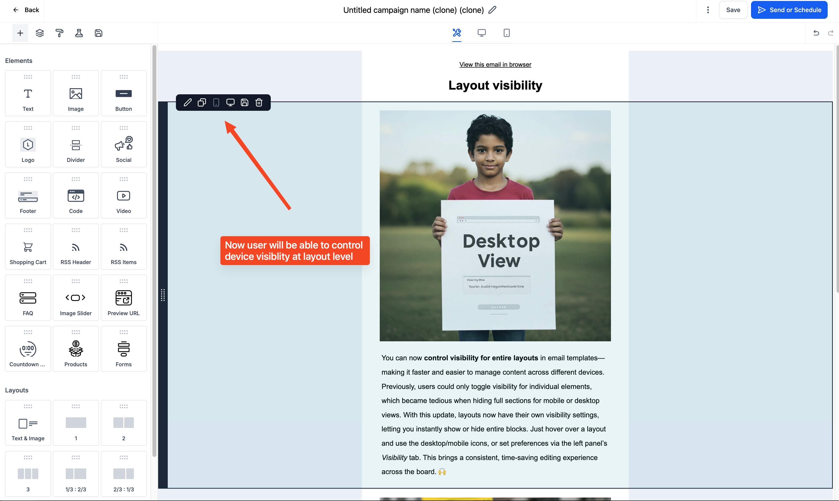 Email Builder Layout Visibility Controls