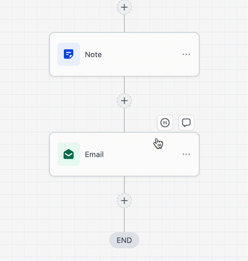 HighLevel standard workflow builder showing pause controls on workflow actions