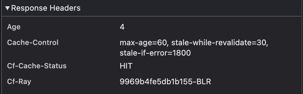Image showing technical performance data and cache control response headers related to site speed improvements.