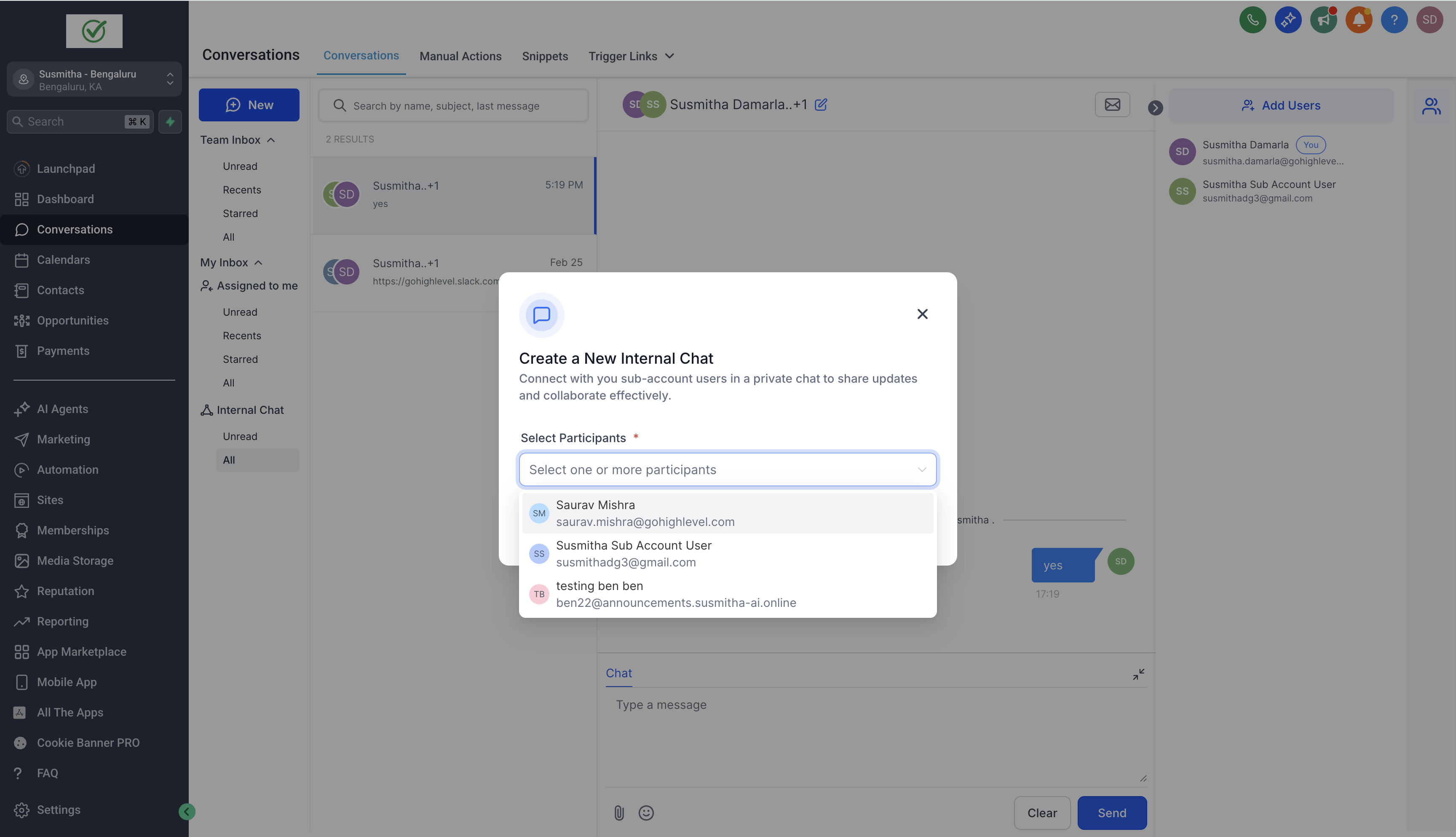 Internal Chat Messaging With Multi-User Selection