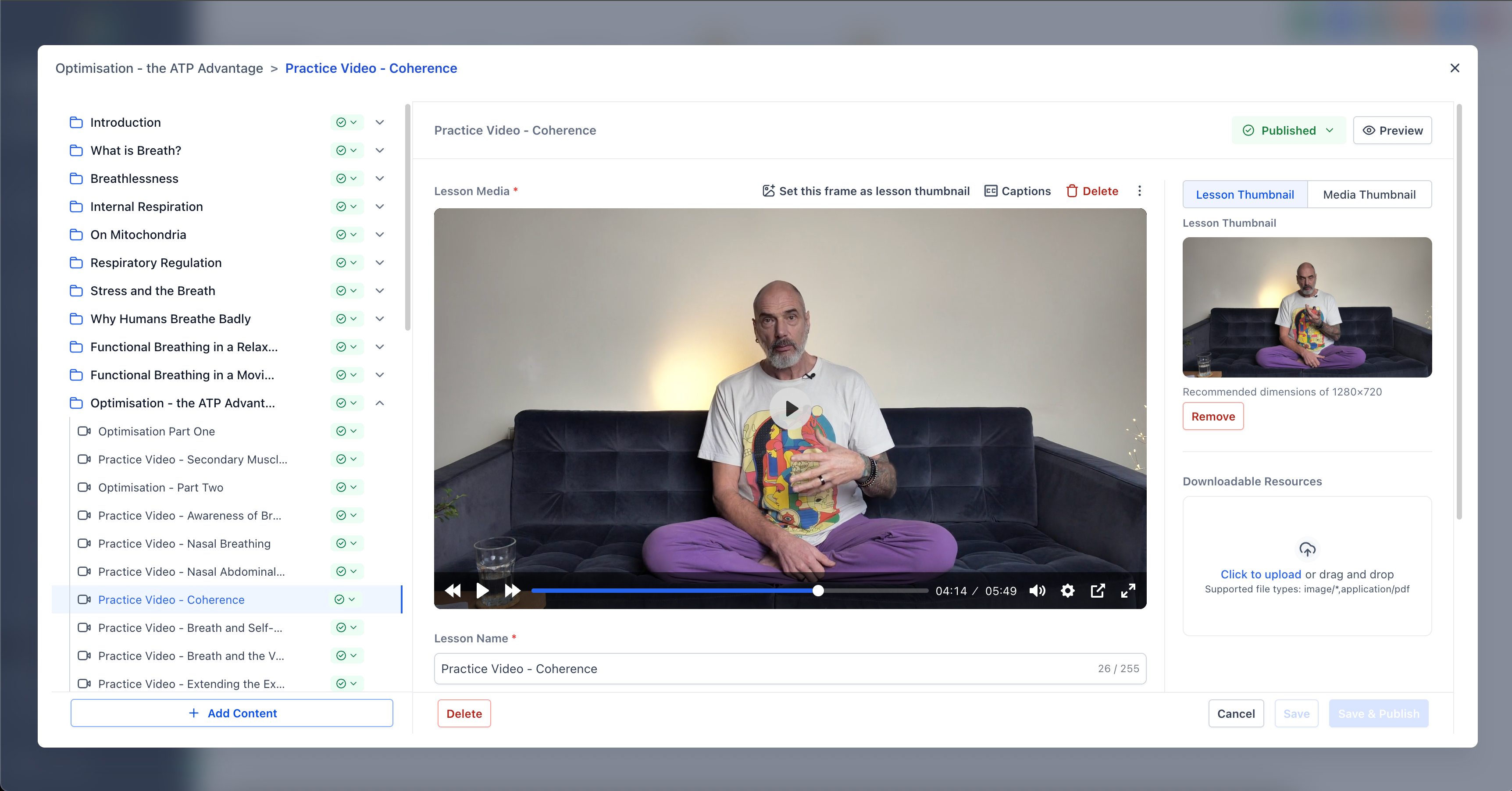 Visual of the HighLevel course builder interface showing video lesson layout and navigation structure.